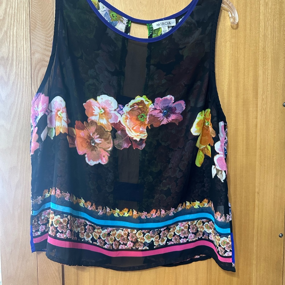 Black Sheer Floral Sleeveless Top